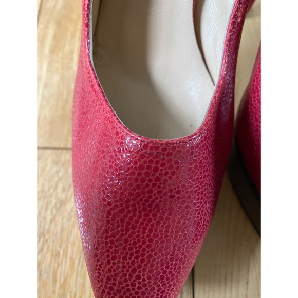 Halston Heritage Red Platform Stilettos Snakeskin Textured Heels - Picture 6 of 13